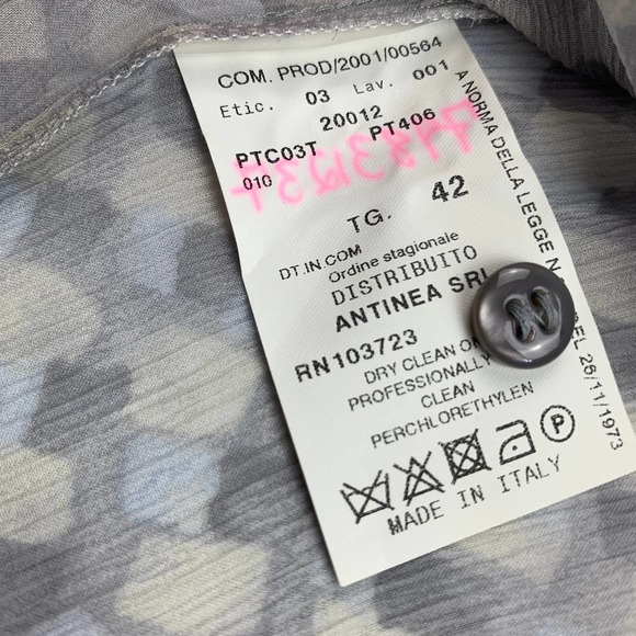 SOLD Armani Collezioni Vintage Y2K Gray 3/4 Crop Sleeve Ruffle Neck Sheer Silk - Picture 7 of 14